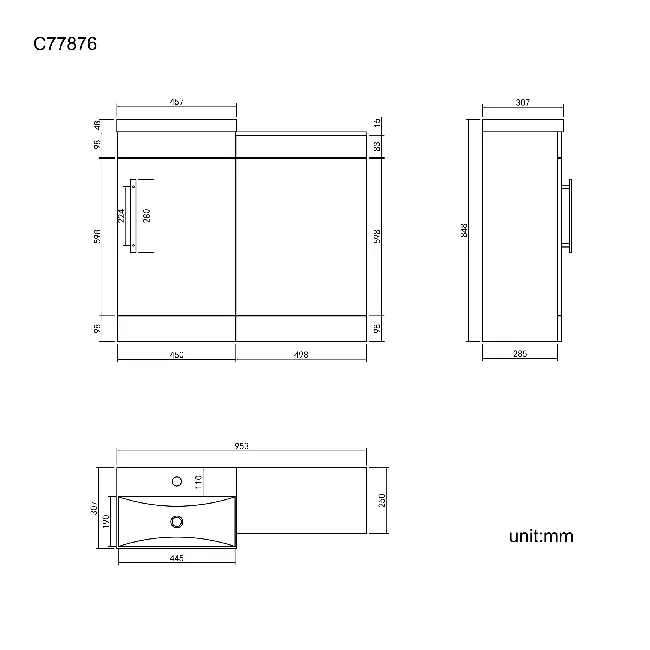 Avon Gloss White Basin Vanity and Back To Wall Unit 950mm
