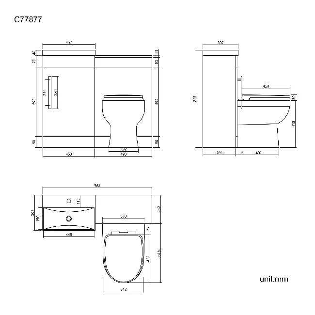 Avon Gloss White Combination Vanity Basin and Seattle Toilet 950mm