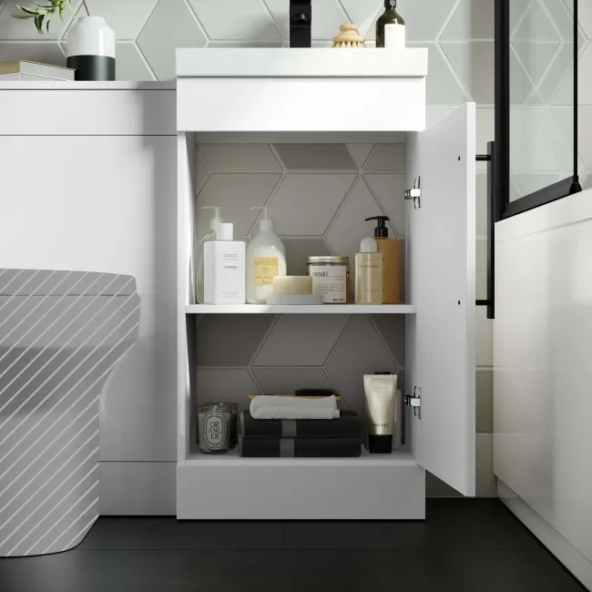 Avon Gloss White Basin Vanity and Back To Wall Unit 950mm - Black Accents