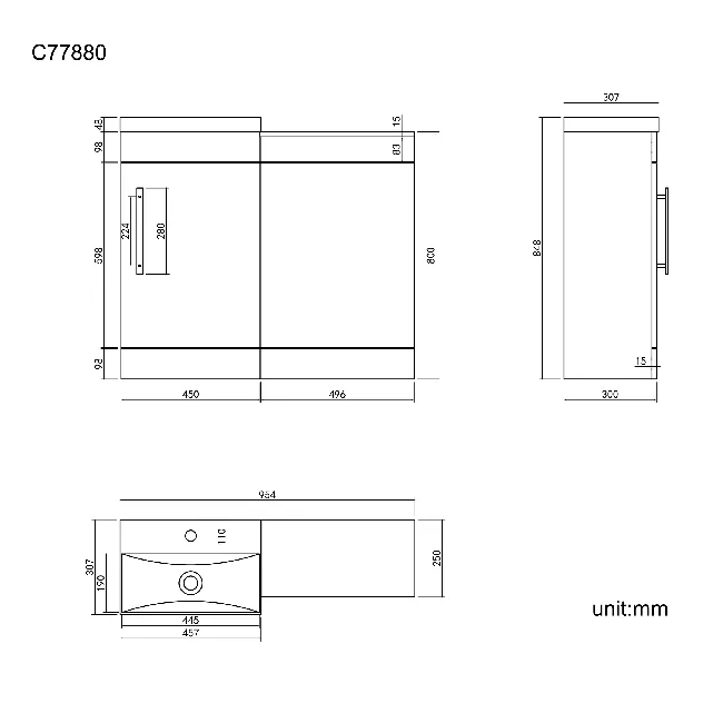 Avon Gloss White Basin Vanity and Back To Wall Unit 950mm - Black Accents