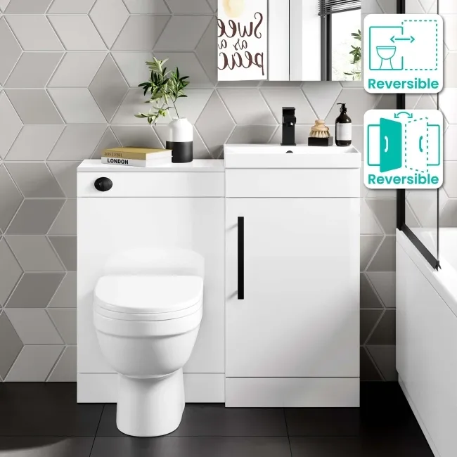 Avon Gloss White Combination Vanity Basin and Seattle Toilet 950mm - Black Accents