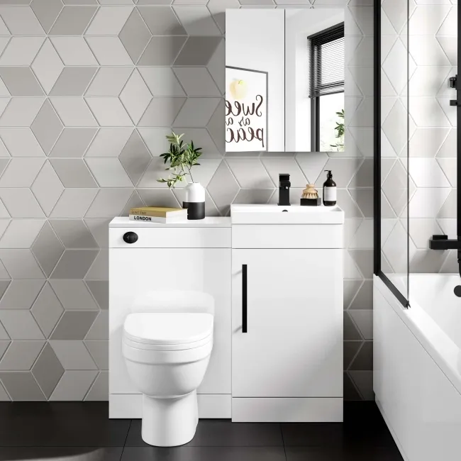 Avon Gloss White Combination Vanity Basin and Seattle Toilet 950mm - Black Accents