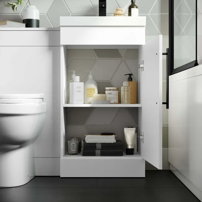 Avon Gloss White Combination Vanity Basin and Seattle Toilet 950mm - Black Accents