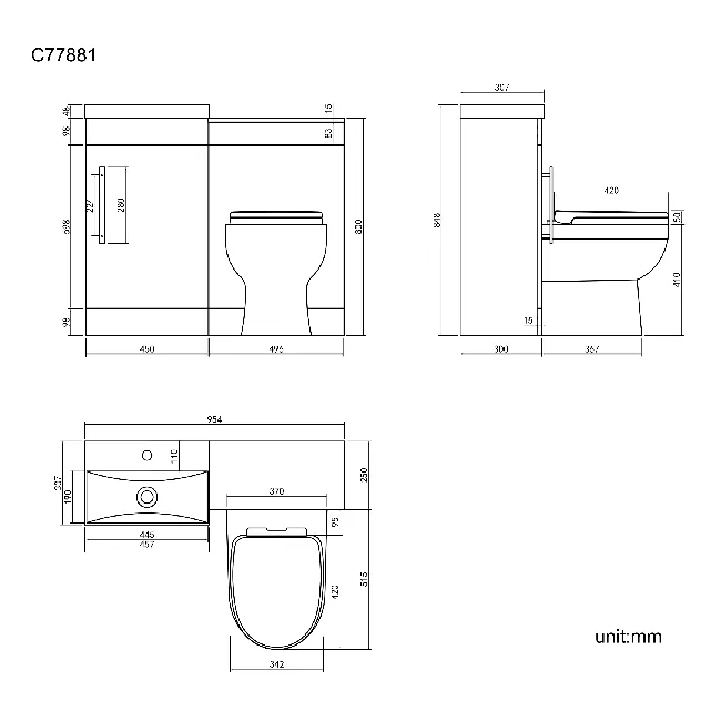 Avon Gloss White Combination Vanity Basin and Seattle Toilet 950mm - Black Accents