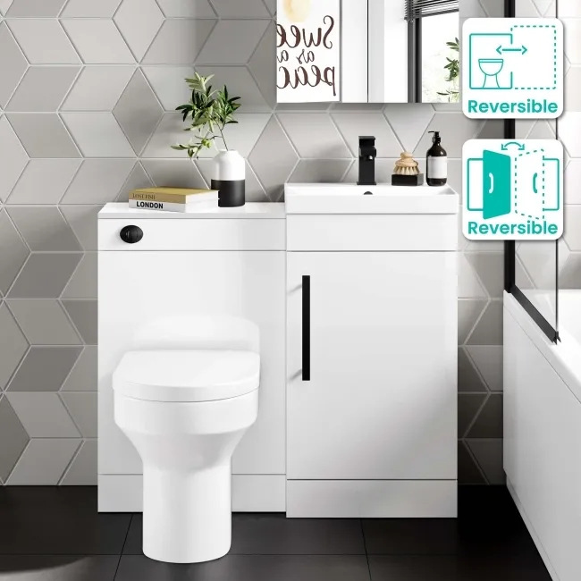 Avon Gloss White Combination Vanity Basin and Denver Toilet 950mm - Black Accents