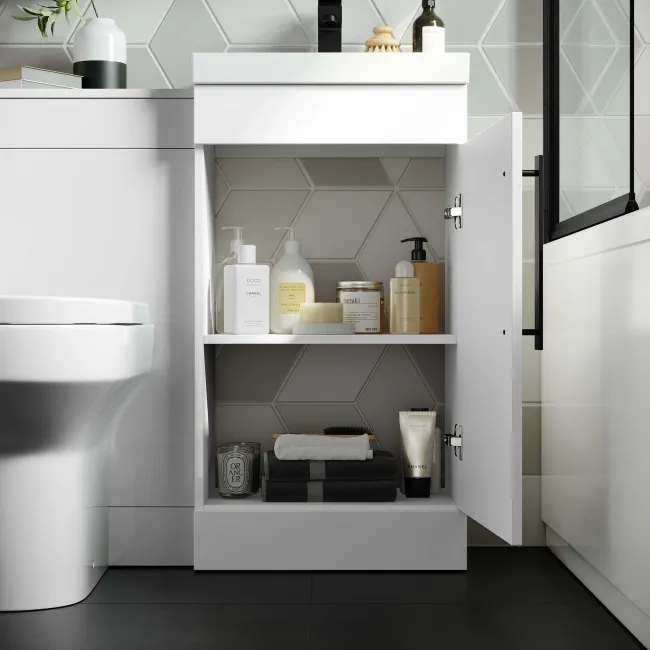Avon Gloss White Combination Vanity Basin and Denver Toilet 950mm - Black Accents