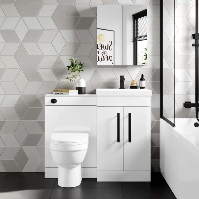 Avon Gloss White Combination Vanity Basin and Seattle Toilet 1000mm - Black Accents