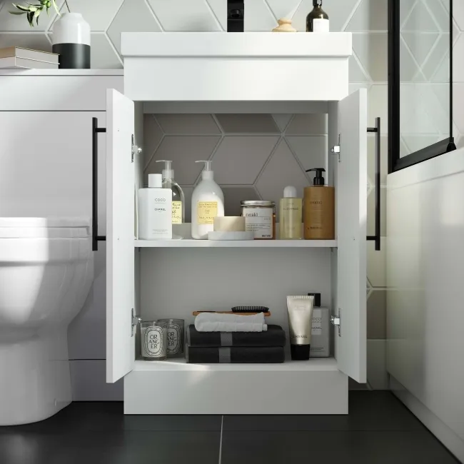 Avon Gloss White Combination Vanity Basin and Seattle Toilet 1000mm - Black Accents