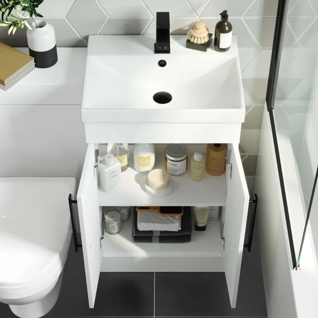 Avon Gloss White Combination Vanity Basin and Seattle Toilet 1000mm - Black Accents