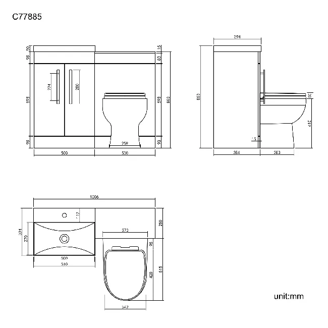 Avon Gloss White Combination Vanity Basin and Seattle Toilet 1000mm - Black Accents