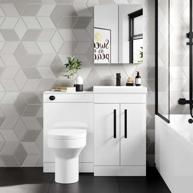 Avon Gloss White Combination Vanity Basin and Denver Toilet 1000mm - Black Accents