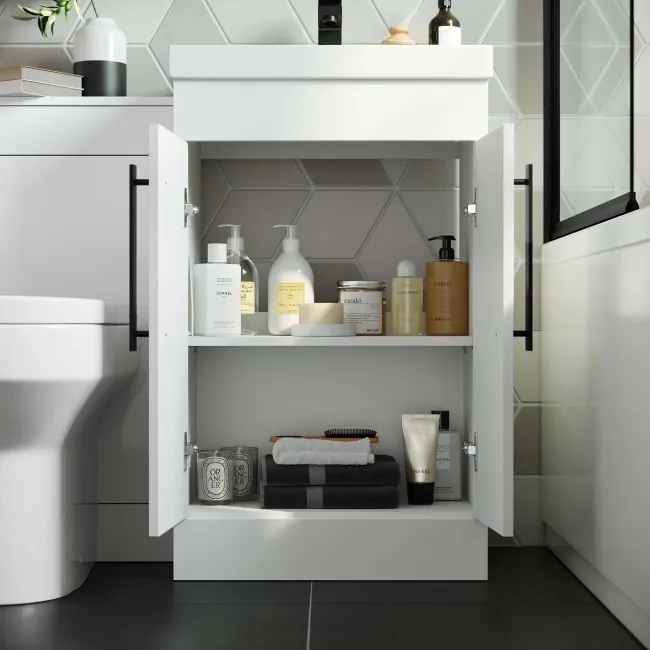 Avon Gloss White Combination Vanity Basin and Denver Toilet 1000mm - Black Accents
