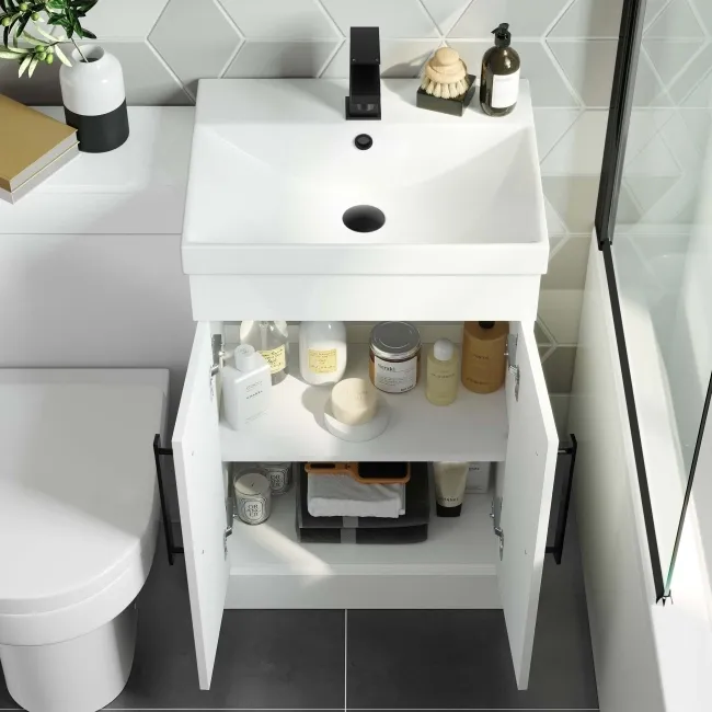 Avon Gloss White Combination Vanity Basin and Denver Toilet 1000mm - Black Accents