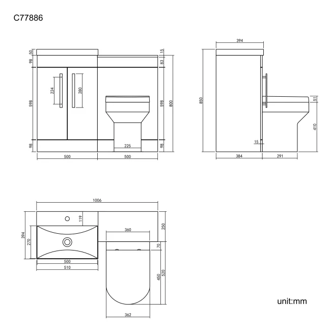 Avon Gloss White Combination Vanity Basin and Denver Toilet 1000mm - Black Accents