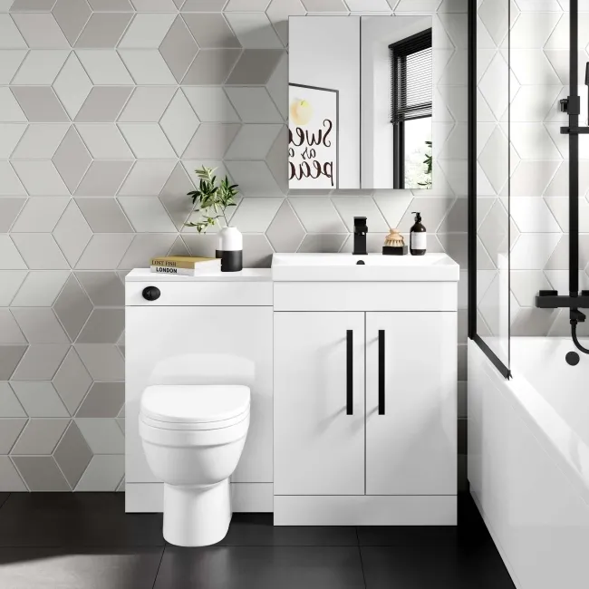 Avon Gloss White Combination Vanity Basin and Seattle Toilet 1100mm - Black Accents