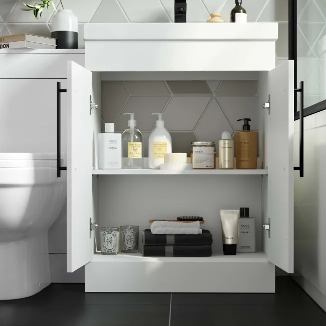 Avon Gloss White Combination Vanity Basin and Seattle Toilet 1100mm - Black Accents
