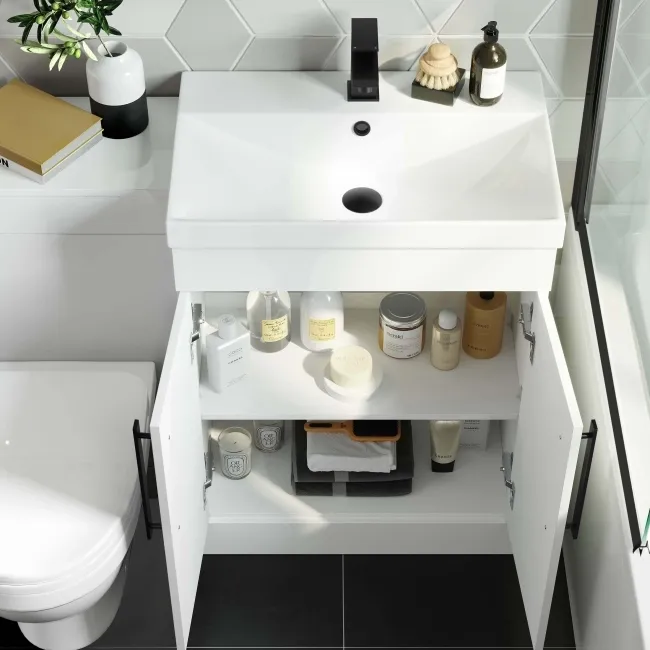 Avon Gloss White Combination Vanity Basin and Seattle Toilet 1100mm - Black Accents