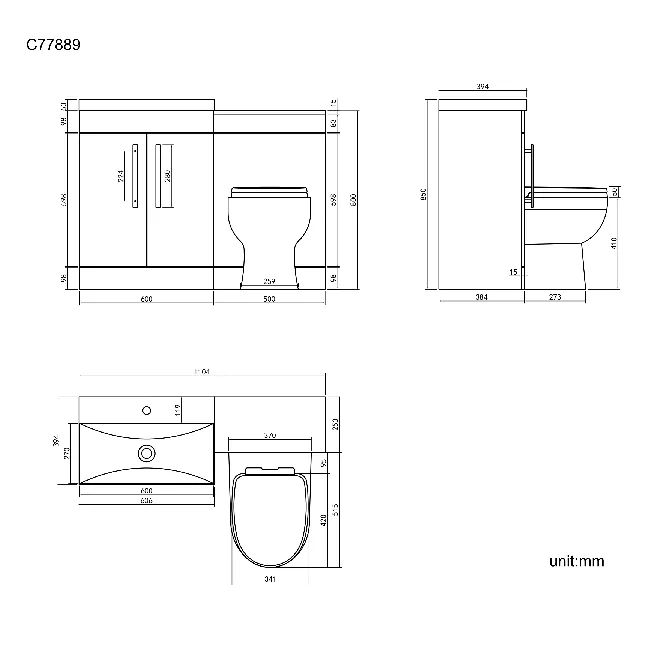Avon Gloss White Combination Vanity Basin and Seattle Toilet 1100mm - Black Accents