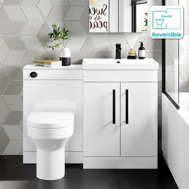 Avon Gloss White Combination Vanity Basin and Denver Toilet 1100mm - Black Accents