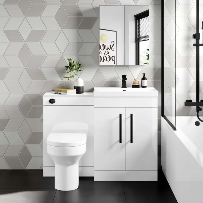 Avon Gloss White Combination Vanity Basin and Denver Toilet 1100mm - Black Accents