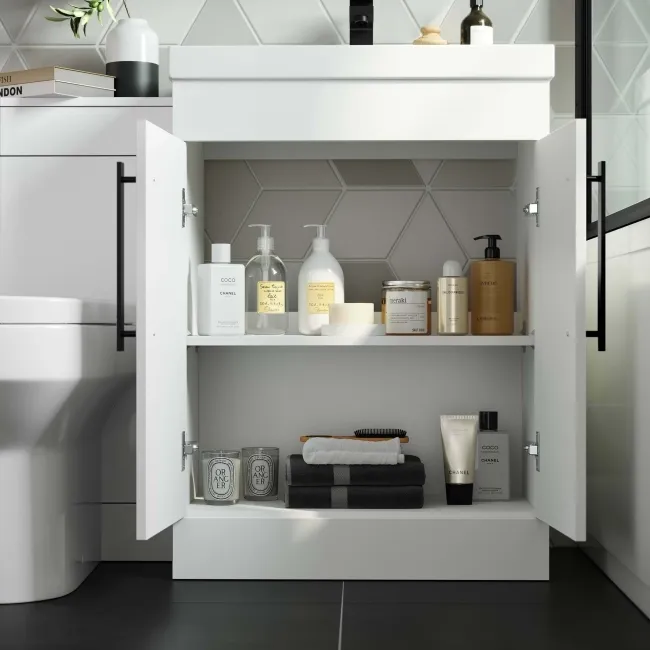 Avon Gloss White Combination Vanity Basin and Denver Toilet 1100mm - Black Accents