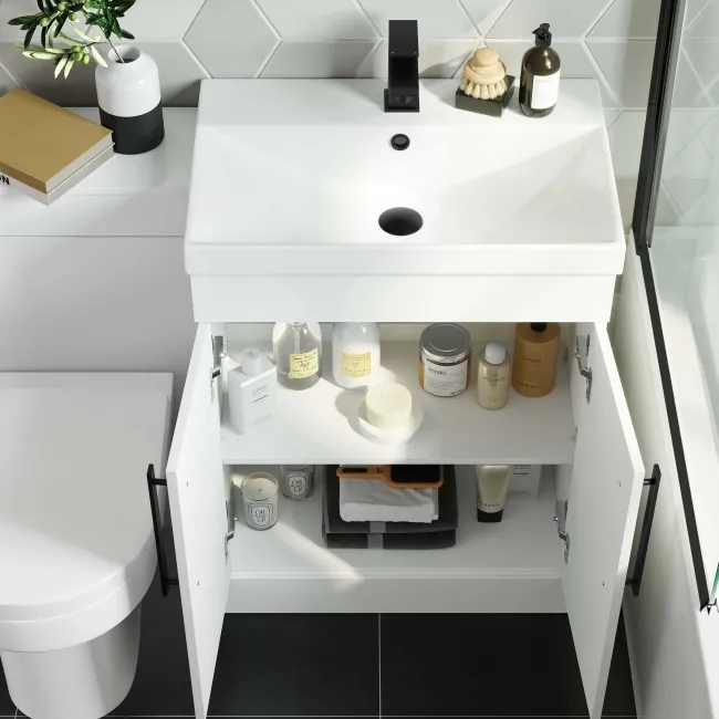 Avon Gloss White Combination Vanity Basin and Denver Toilet 1100mm - Black Accents