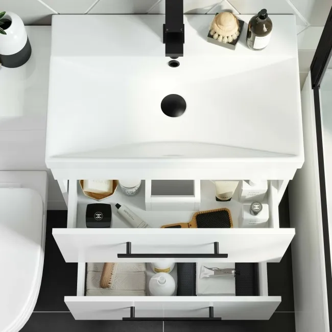 Avon Gloss White Combination Basin Drawer and Seattle Toilet 1100mm - Black Accents