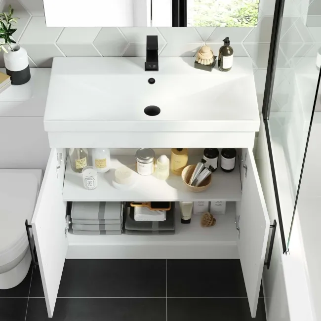 Avon Gloss White Combination Vanity Basin and Seattle Toilet 1300mm - Black Accents