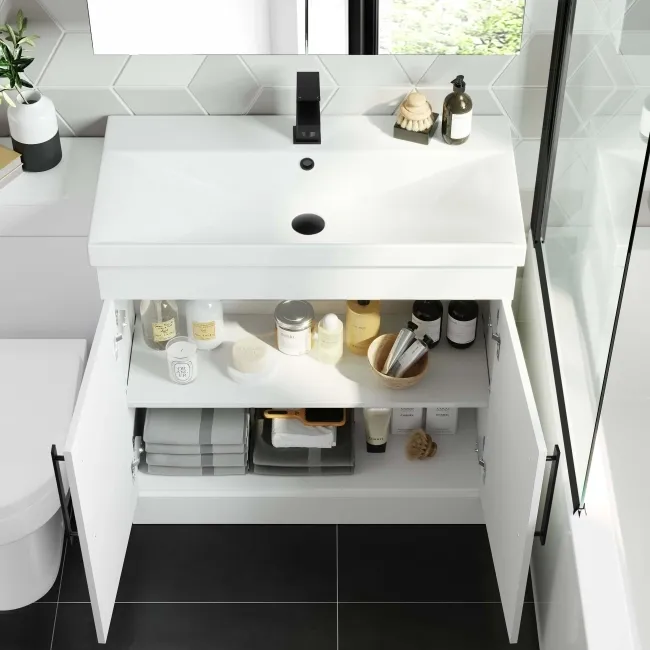 Avon Gloss White Combination Vanity Basin and Denver Toilet 1300mm - Black Accents