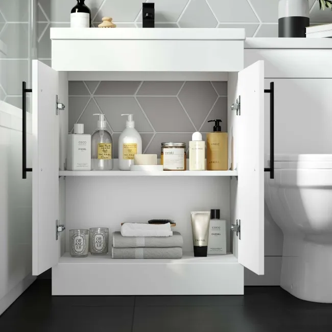 Avon Gloss White Combination Vanity Basin and Seattle Toilet 1100mm - Black Accents - Left Handed