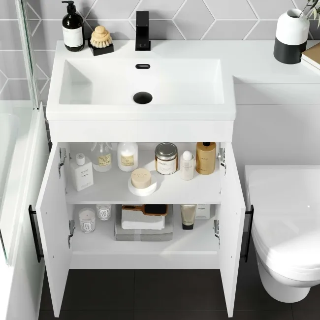 Avon Gloss White Combination Vanity Basin and Seattle Toilet 1100mm - Black Accents - Left Handed