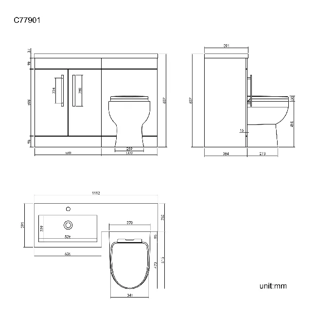 Avon Gloss White Combination Vanity Basin and Seattle Toilet 1100mm - Black Accents - Left Handed