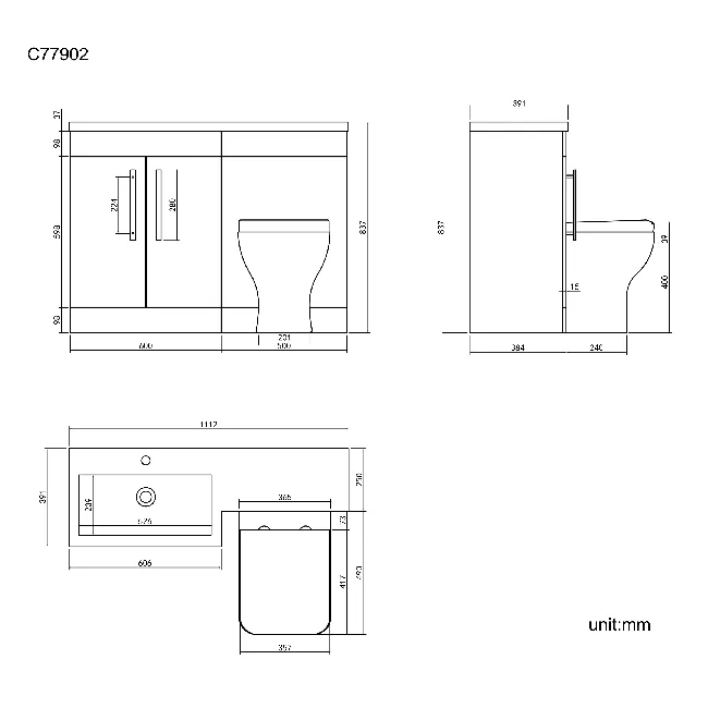 Avon Gloss White Combination Vanity Basin and Atlanta Toilet 1100mm - Black Accents - Left Handed