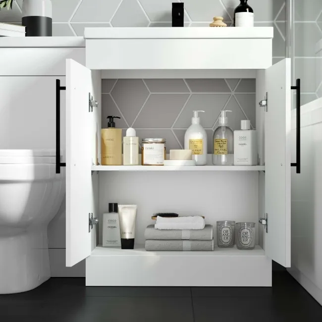 Avon Gloss White Combination Vanity Basin and Seattle Toilet 1100mm - Black Accents - Right Handed