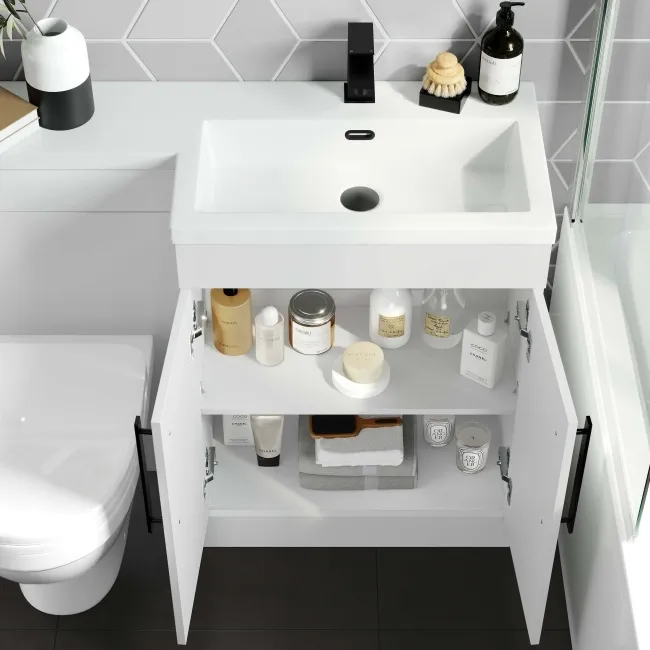 Avon Gloss White Combination Vanity Basin and Seattle Toilet 1100mm - Black Accents - Right Handed