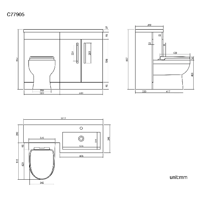 Avon Gloss White Combination Vanity Basin and Seattle Toilet 1100mm - Black Accents - Right Handed