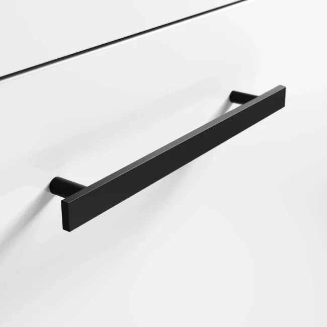 Avon Gloss White Basin Vanity Drawer and Back To Wall Unit 1100mm - Black Accents - Right Handed