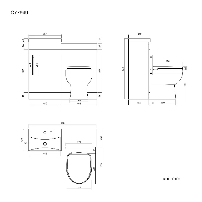 Avon Stone Grey Combination Vanity Basin and Seattle Toilet 950mm
