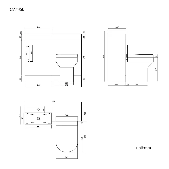 Avon Stone Grey Combination Vanity Basin and Denver Toilet 950mm