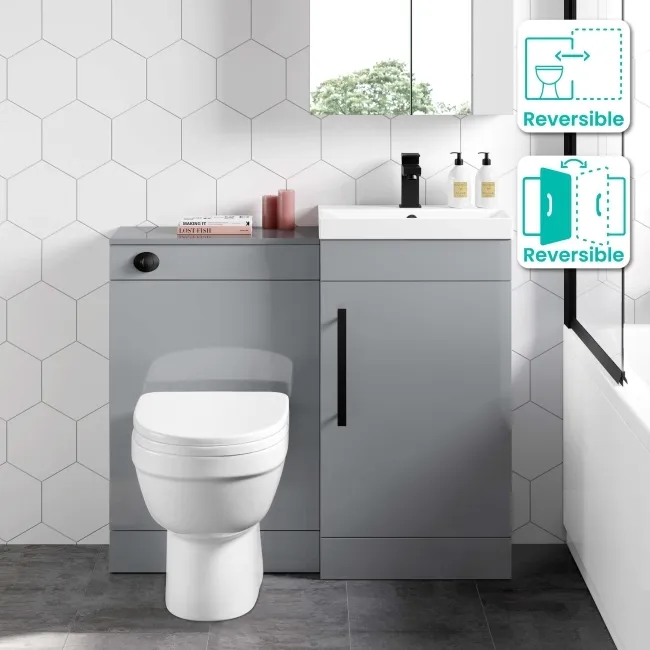 Avon Stone Grey Combination Vanity Basin and Seattle Toilet 950mm - Black Accents