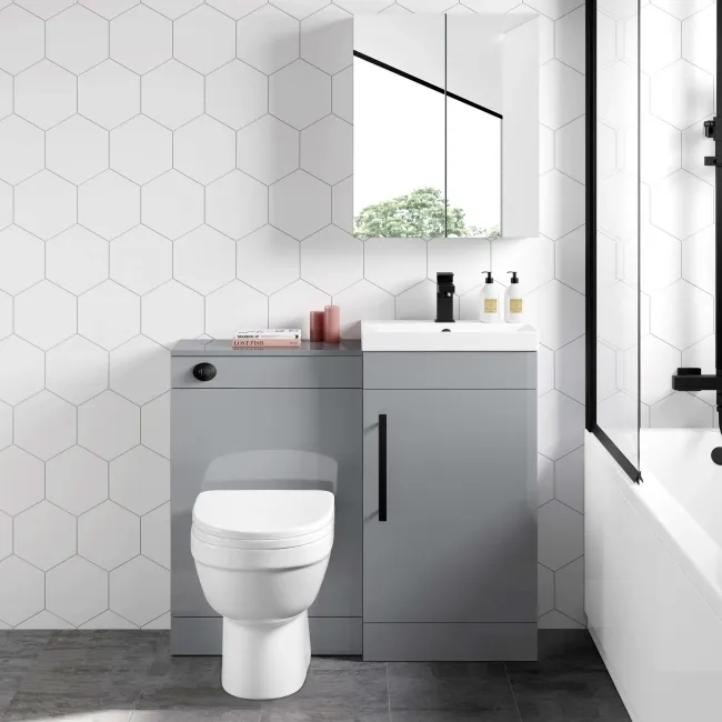 Avon Stone Grey Combination Vanity Basin and Seattle Toilet 950mm - Black Accents