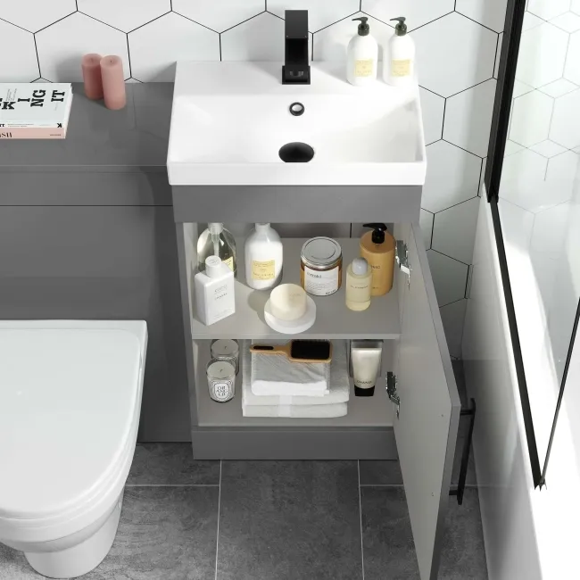 Avon Stone Grey Combination Vanity Basin and Seattle Toilet 950mm - Black Accents