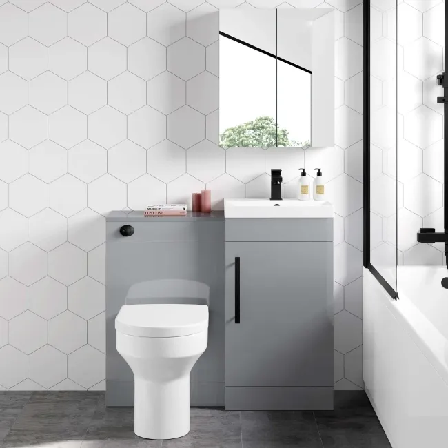 Avon Stone Grey Combination Vanity Basin and Denver Toilet 950mm - Black Accents
