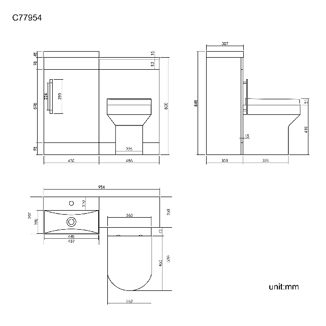 Avon Stone Grey Combination Vanity Basin and Denver Toilet 950mm - Black Accents
