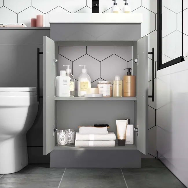 Avon Stone Grey Combination Vanity Basin and Seattle Toilet 1000mm - Black Accents