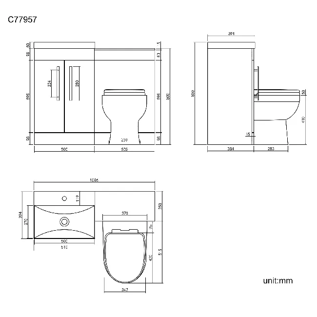 Avon Stone Grey Combination Vanity Basin and Seattle Toilet 1000mm - Black Accents