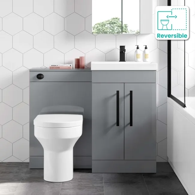 Avon Stone Grey Combination Vanity Basin and Denver Toilet 1000mm - Black Accents