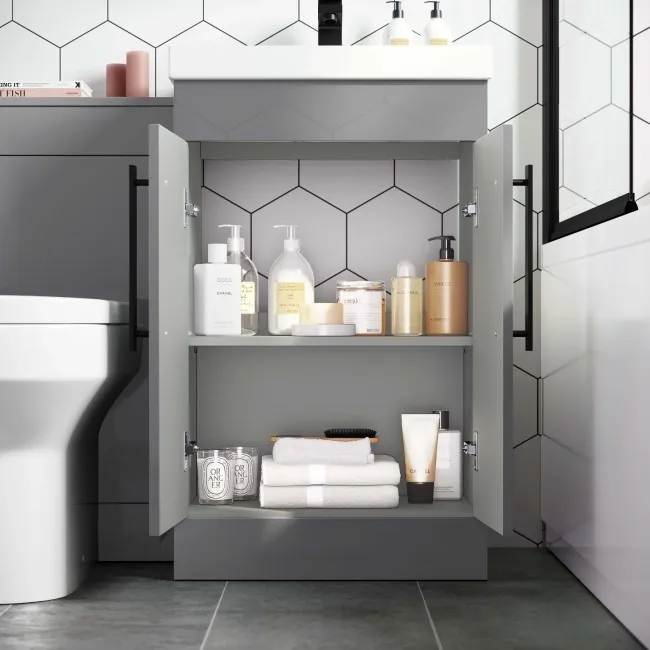 Avon Stone Grey Combination Vanity Basin and Denver Toilet 1000mm - Black Accents