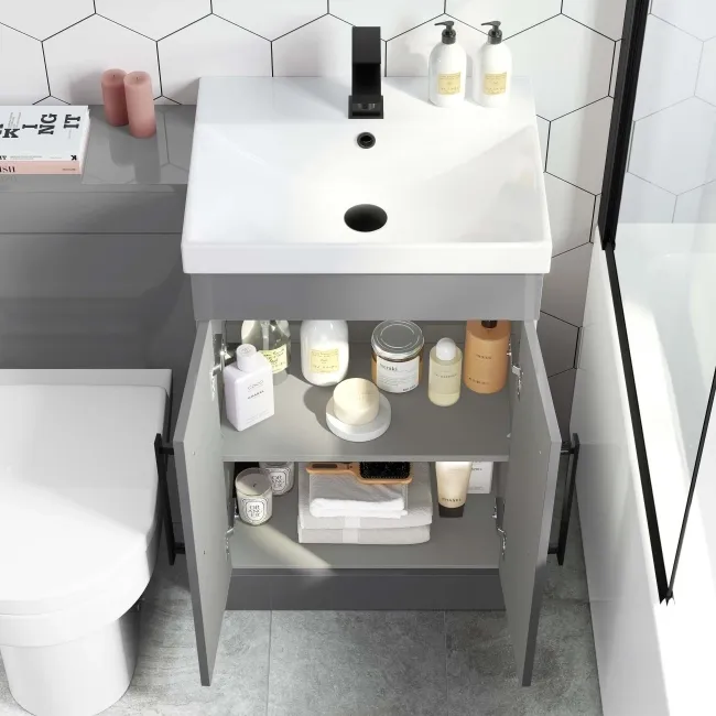 Avon Stone Grey Combination Vanity Basin and Denver Toilet 1000mm - Black Accents