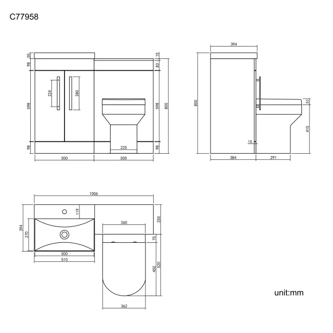 Avon Stone Grey Combination Vanity Basin and Denver Toilet 1000mm - Black Accents